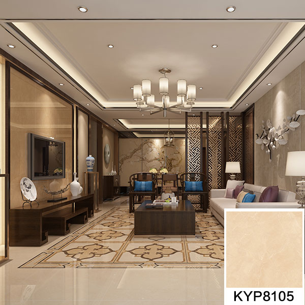 02 嫩草蜜桃在线视频陶大理石瓷砖：世纪米黄 KYP8105地面铺贴效果图